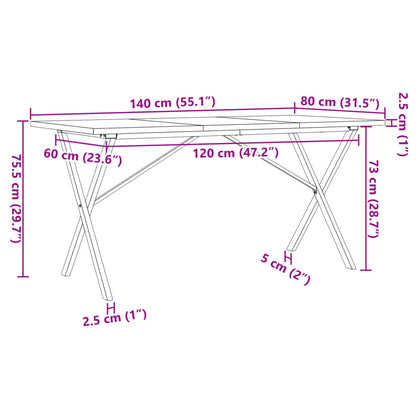 Solid Wood & Steel X-Frame Dining Table 140x80x75.5 cm