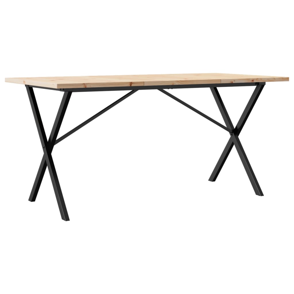 Solid Pine & Steel X-Frame Dining Table 160x80x75.5 cm