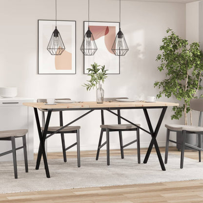 Solid Pine & Steel X-Frame Dining Table 160x80x75.5 cm