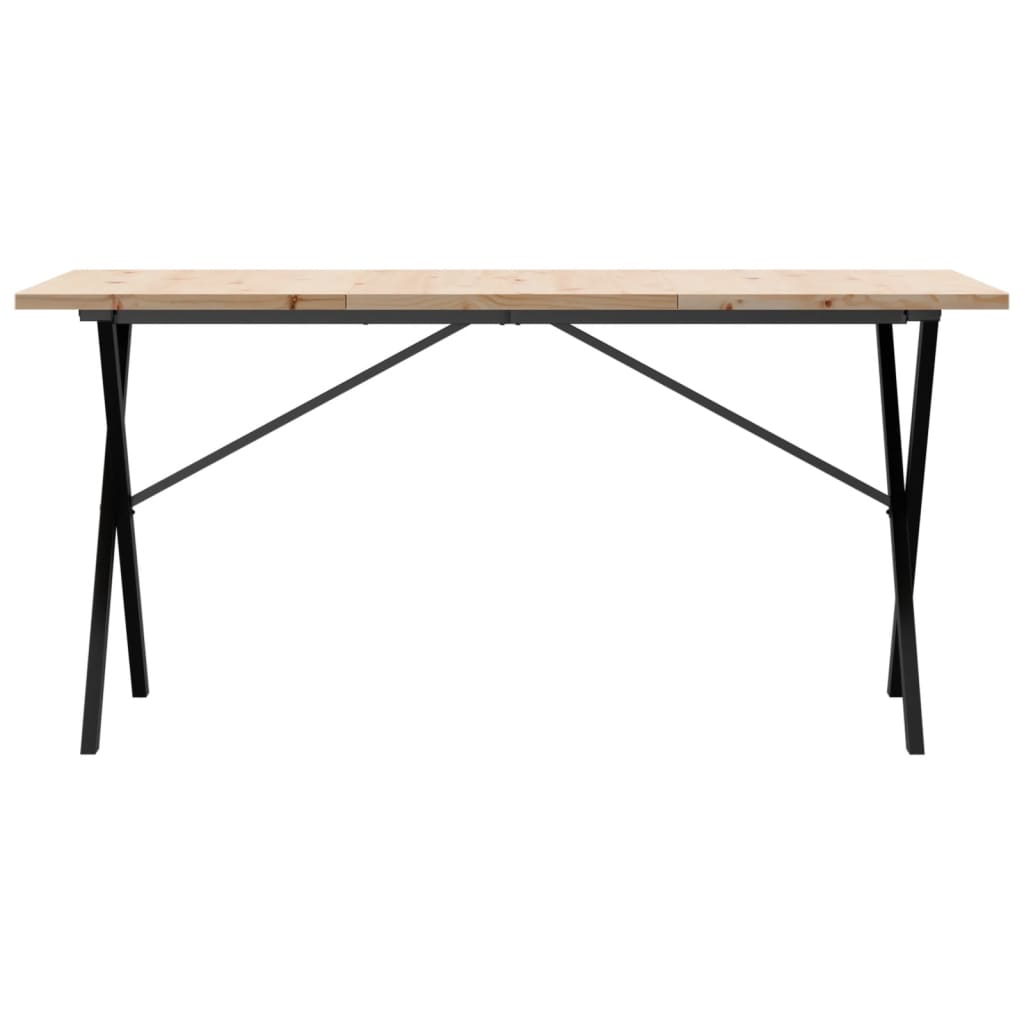 Solid Pine & Steel X-Frame Dining Table 160x80x75.5 cm