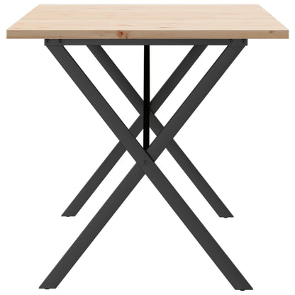 Solid Pine & Steel X-Frame Dining Table 160x80x75.5 cm