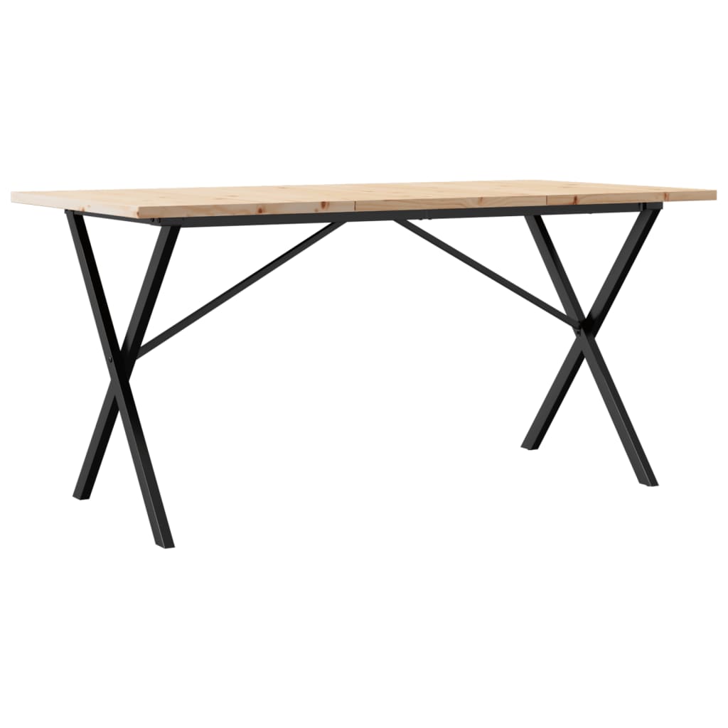 Solid Pine & Steel X-Frame Dining Table 160x80x75.5 cm