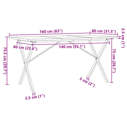 Solid Pine & Steel X-Frame Dining Table 160x80x75.5 cm