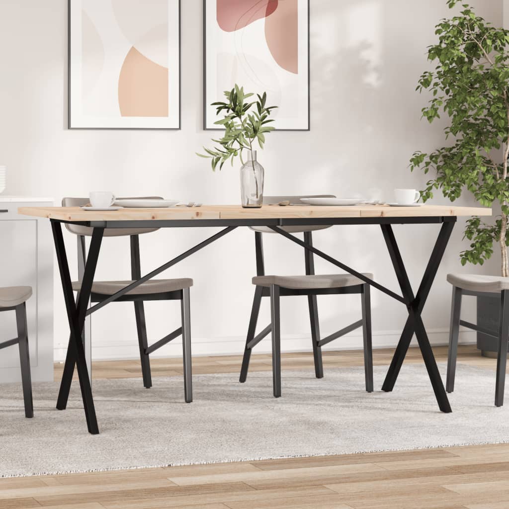 Solid Pine & Steel X-Frame Dining Table 160x80x75.5 cm