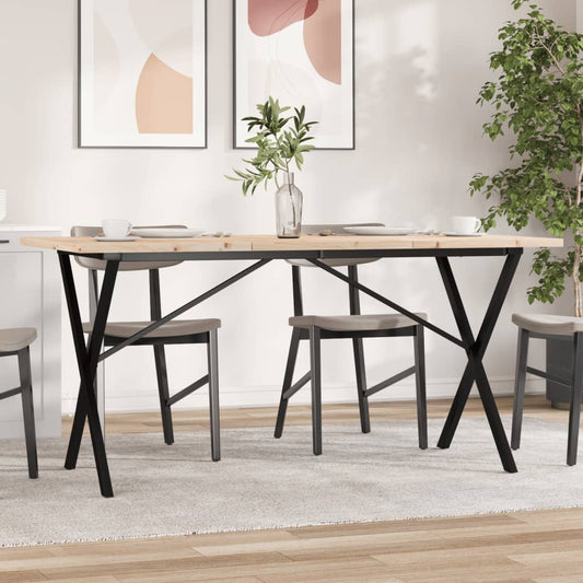 Solid Pine & Steel X-Frame Dining Table 160x80x75.5 cm