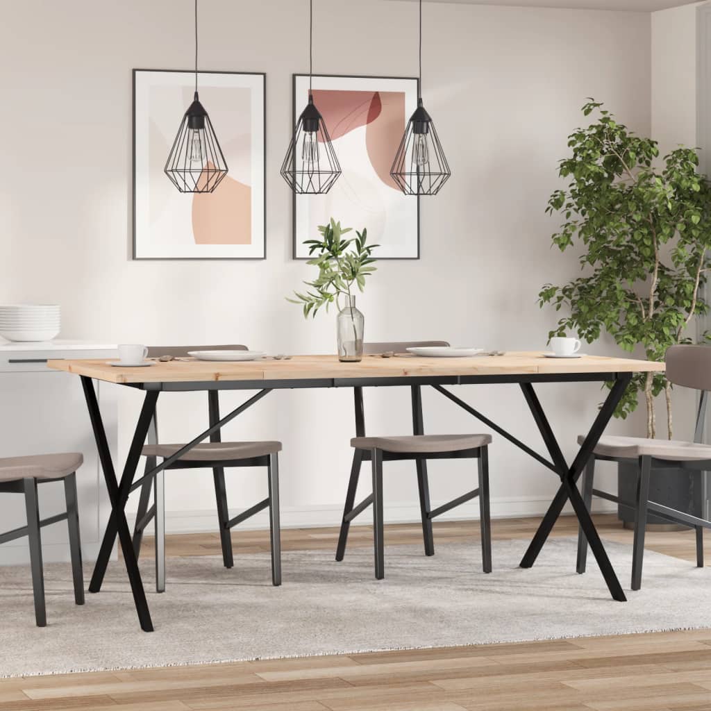 Solid Pine & Steel X-Frame Dining Table - 180x90cm, Durable Design