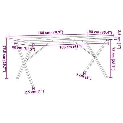 Solid Pine & Steel X-Frame Dining Table - 180x90cm, Durable Design