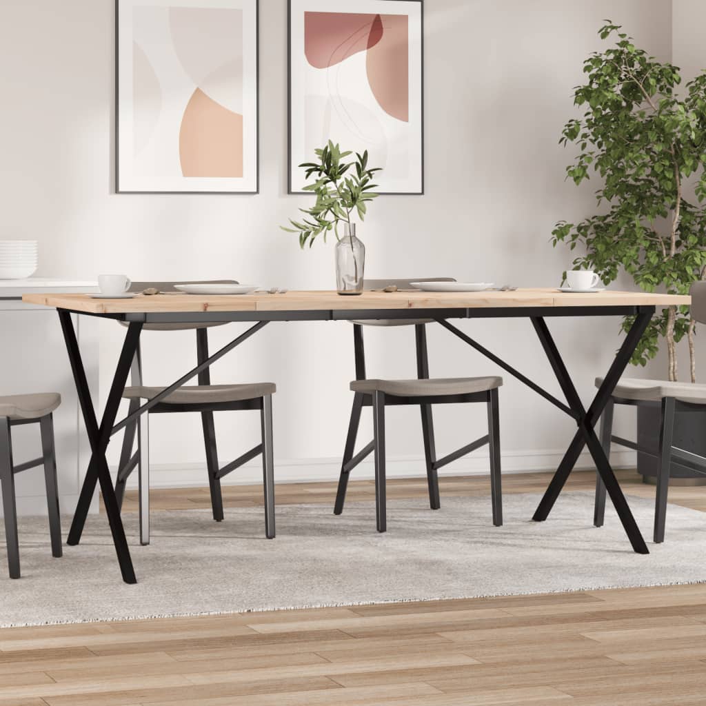 Solid Pine & Steel X-Frame Dining Table - 180x90cm, Durable Design