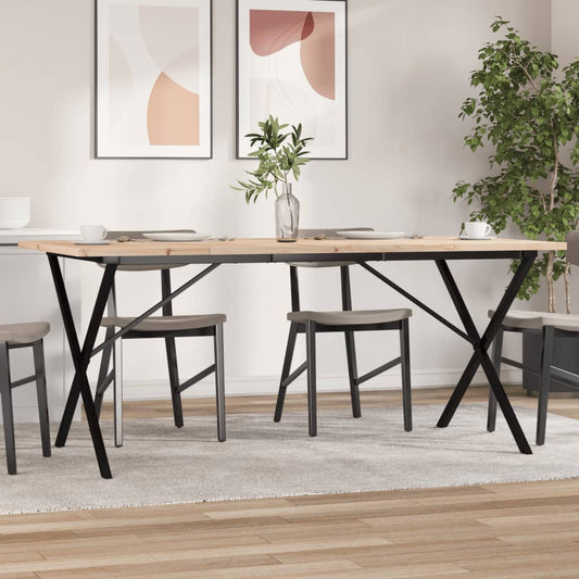 Solid Pine & Steel X-Frame Dining Table - 180x90cm, Durable Design