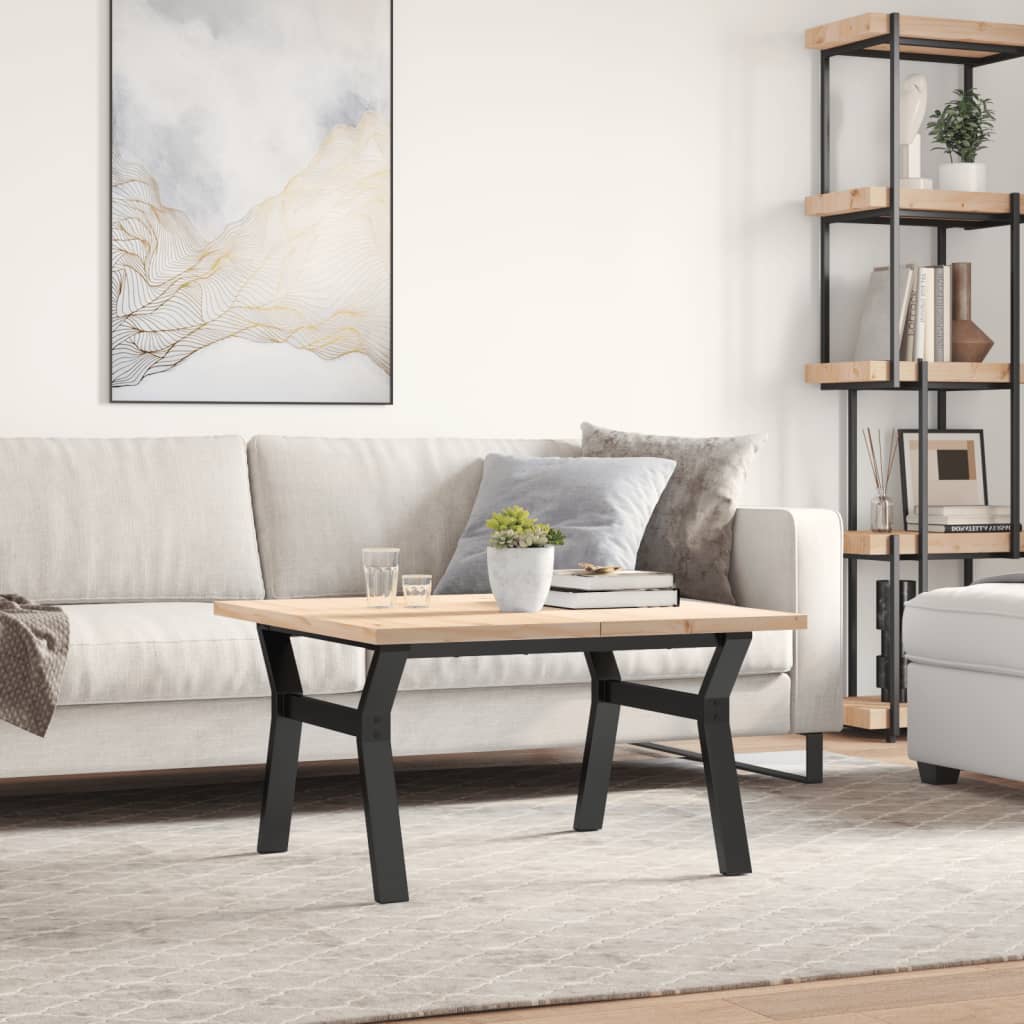 Solid Pine & Steel Coffee Table | Y-Frame 80x80x45.5 cm