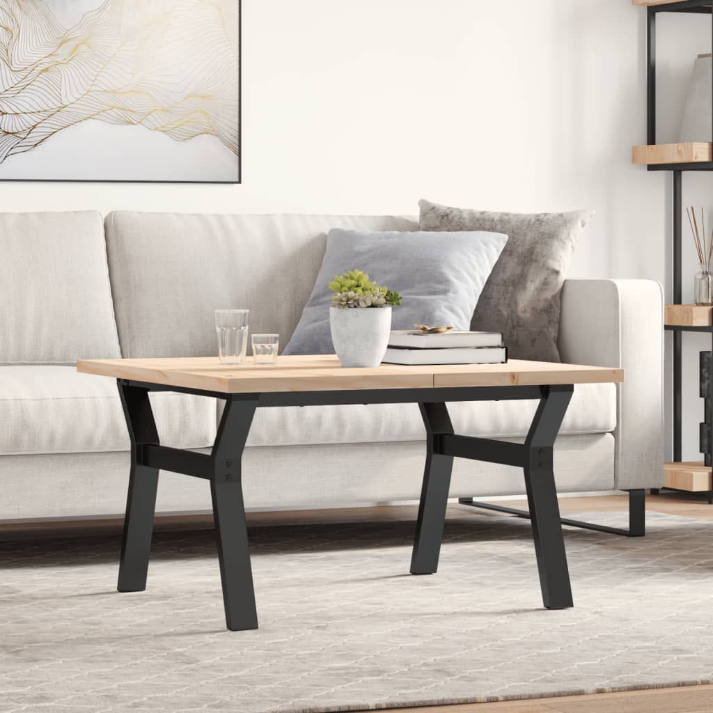 Solid Pine & Steel Coffee Table | Y-Frame 80x80x45.5 cm