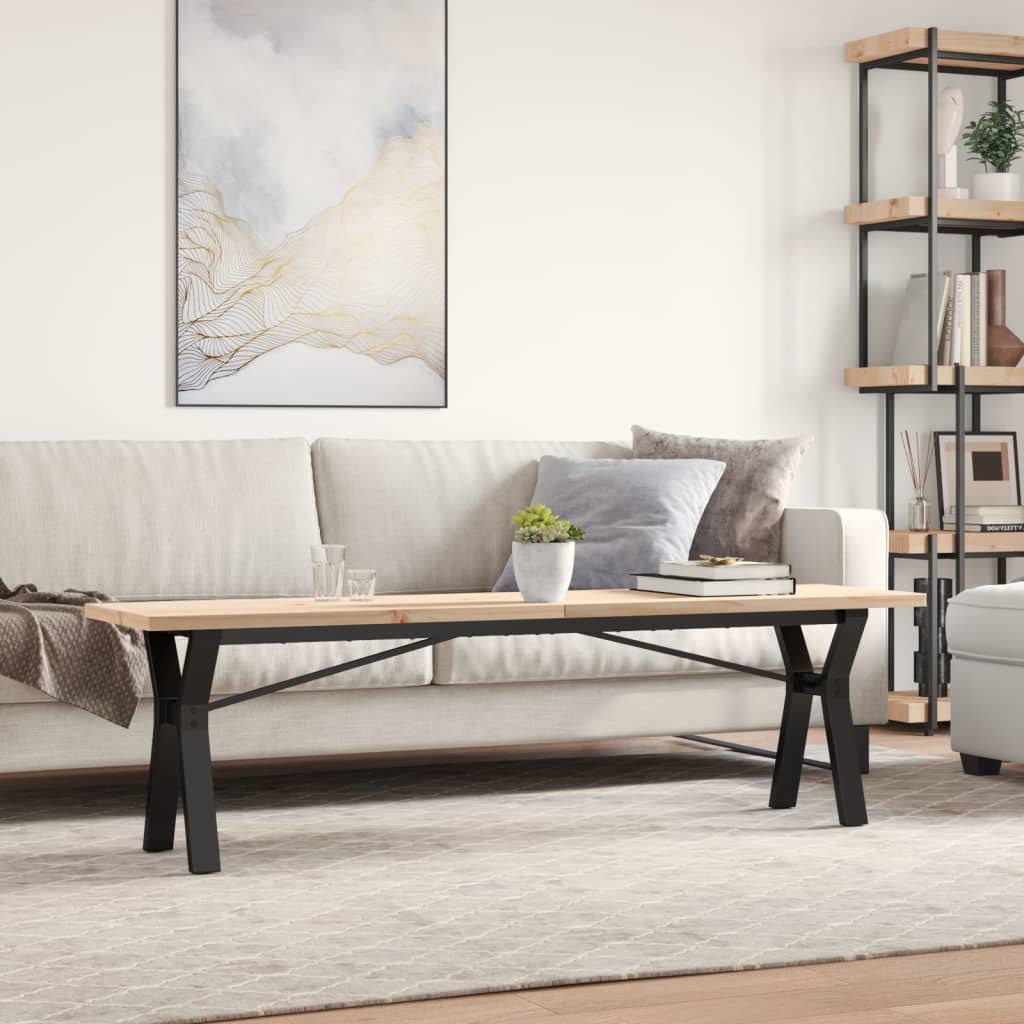 Solid Pine & Steel Y-Frame Coffee Table 160x40x45.5 cm