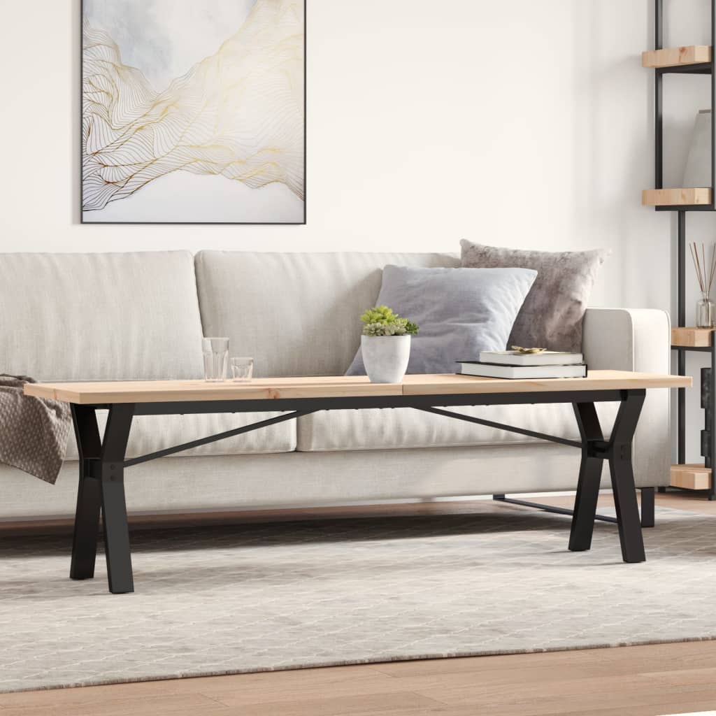 Solid Pine & Steel Y-Frame Coffee Table 160x40x45.5 cm