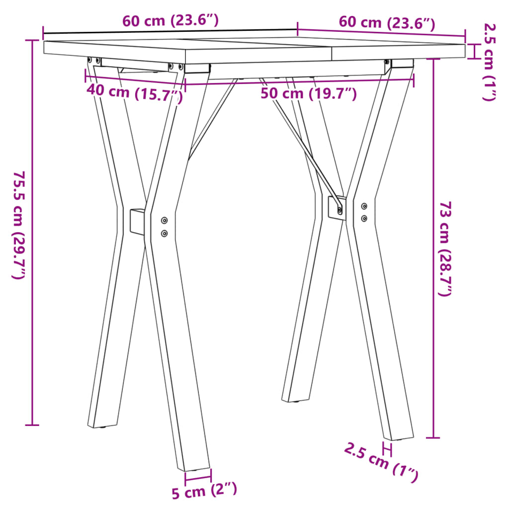 Solid Pine & Steel Dining Table Y-Frame 60x60x75.5 cm