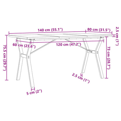 Solid Wood Pine & Steel Dining Table Y-Frame 140x80x75.5 cm