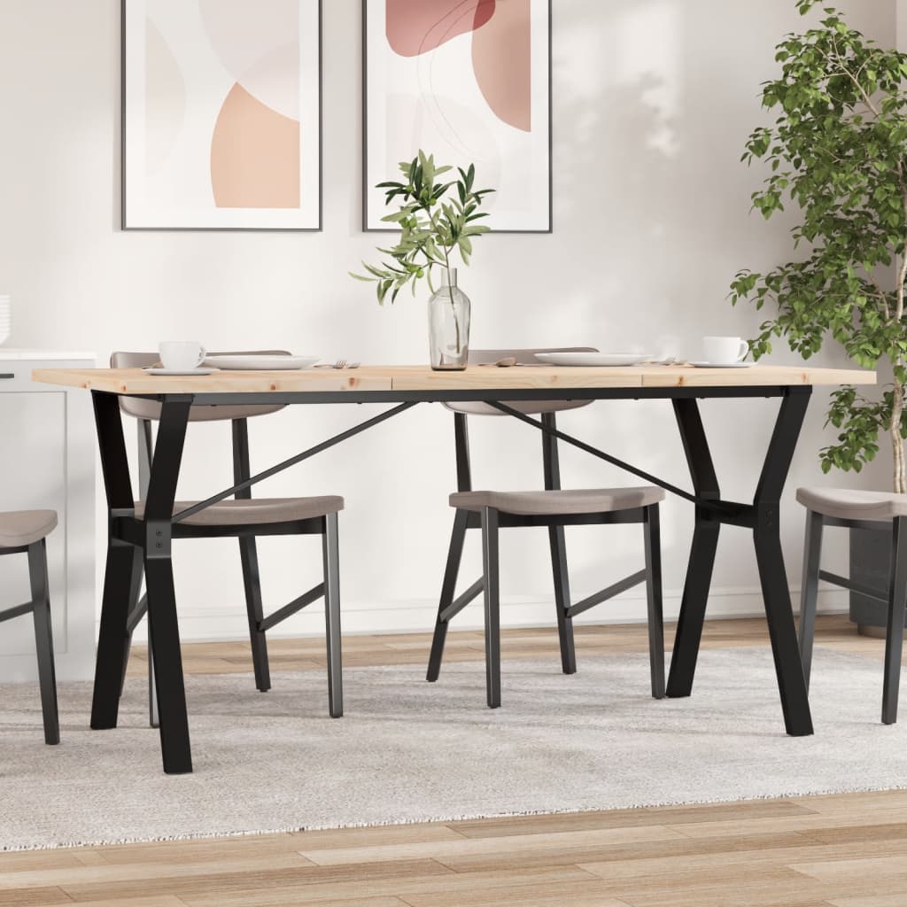 Solid Wood Pine & Steel Dining Table Y-Frame 140x80x75.5 cm