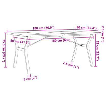 Solid Wood & Steel Dining Table Y-Frame 180x90x75.5 cm Pine