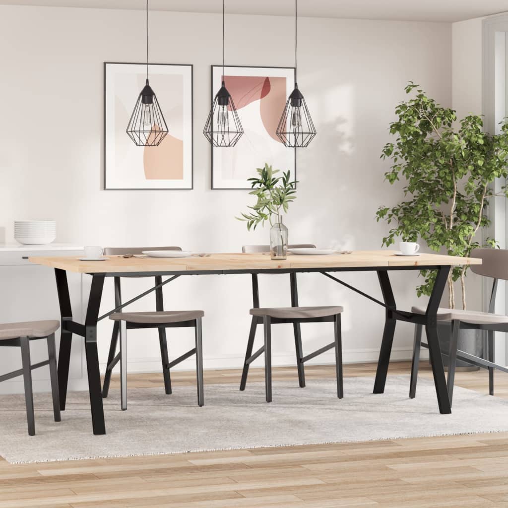 Solid Pine & Steel Dining Table Y-Frame 200x100x75.5 cm