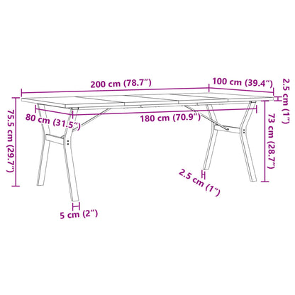 Solid Pine & Steel Dining Table Y-Frame 200x100x75.5 cm