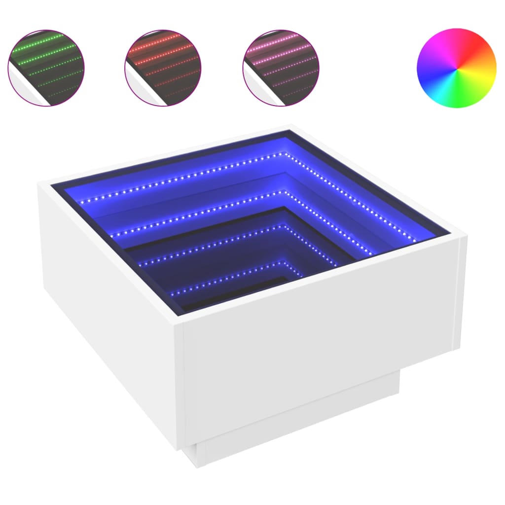Coffee Table with LED White 50x50x30 cm Engineered Wood