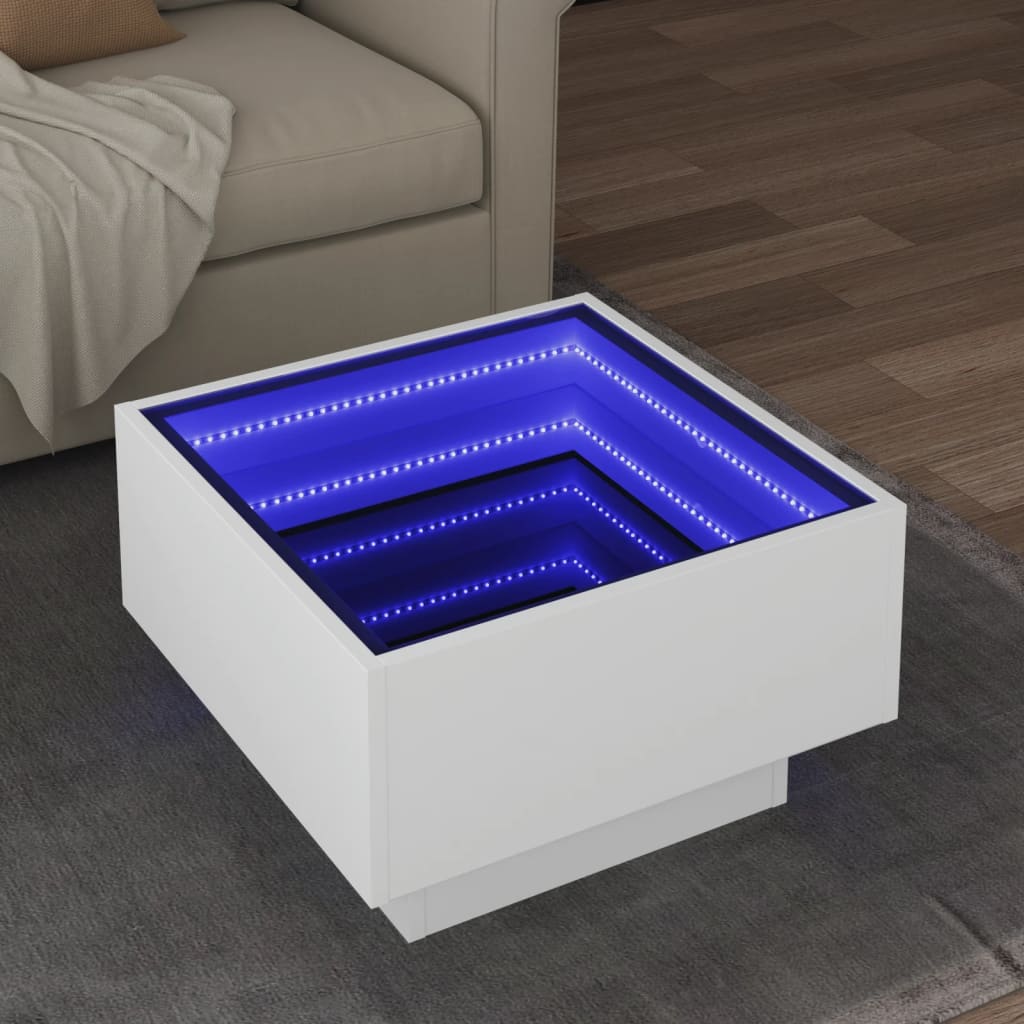 Coffee Table with LED White 50x50x30 cm Engineered Wood