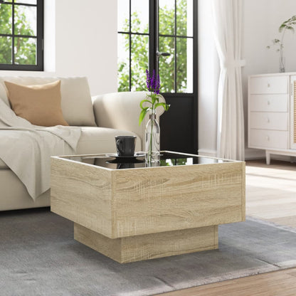 Coffee Table with LED Sonoma Oak 50x50x30 cm Engineered Wood
