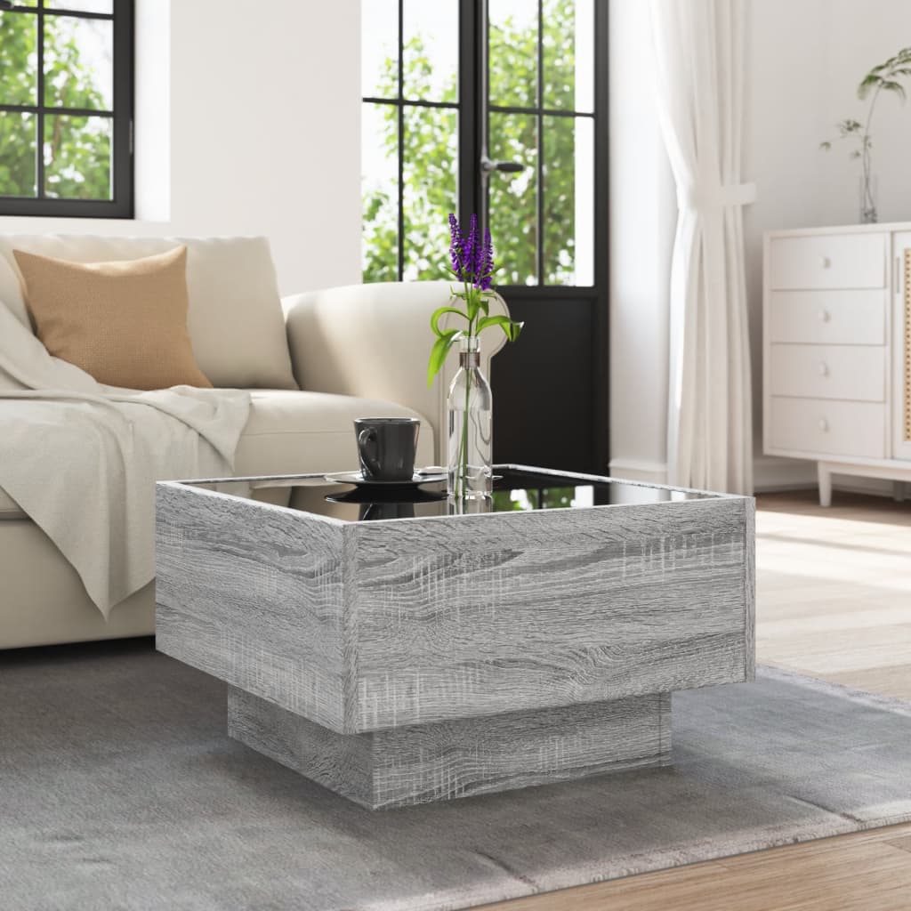 Coffee Table with LED Grey Sonoma 50x50x30 cm Engineered Wood