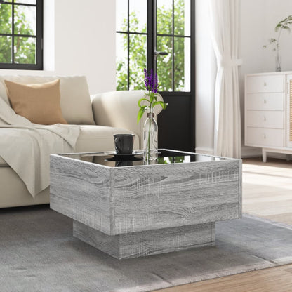 Coffee Table with LED Grey Sonoma 50x50x30 cm Engineered Wood