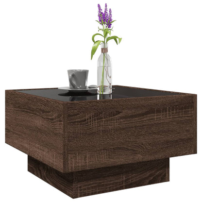 Coffee Table with LED Brown Oak 50x50x30 cm Engineered Wood