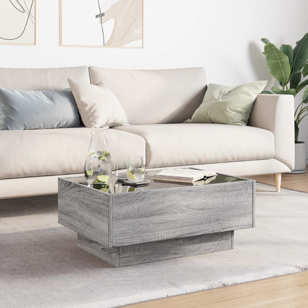 Coffee Table with LED Grey Sonoma 70x50x30 cm Engineered Wood