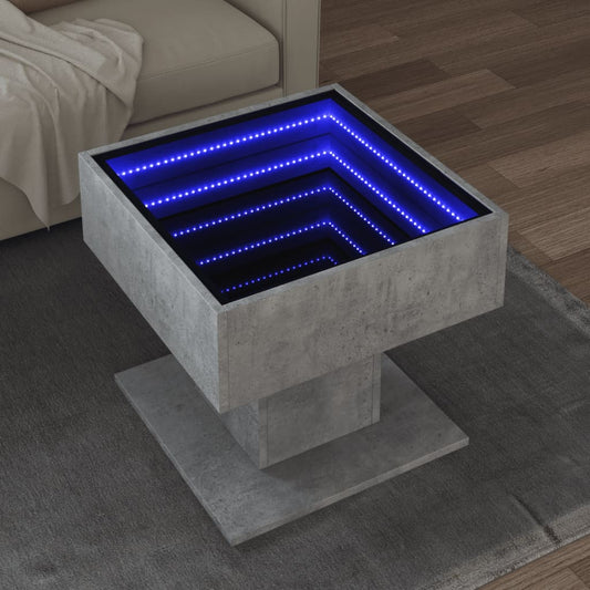 Coffee Table with LED Concrete Grey 50x50x45 cm Engineered Wood