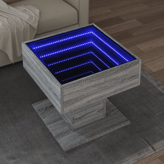 Coffee Table with LED Grey Sonoma 50x50x45 cm Engineered Wood