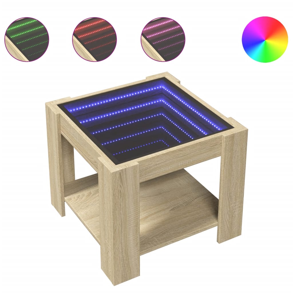 Coffee Table with LED Sonoma Oak 53x53x45 cm Engineered Wood