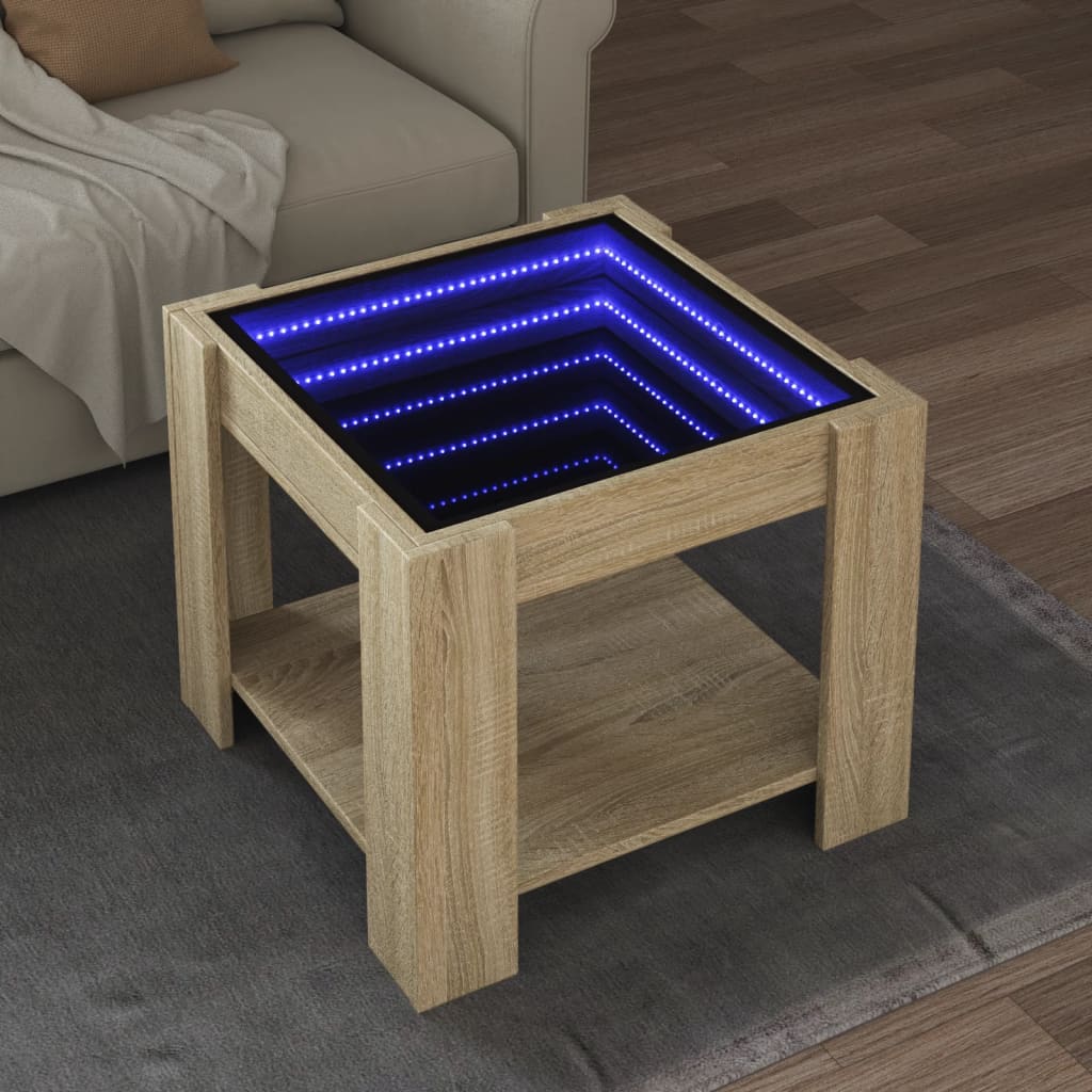 Coffee Table with LED Sonoma Oak 53x53x45 cm Engineered Wood