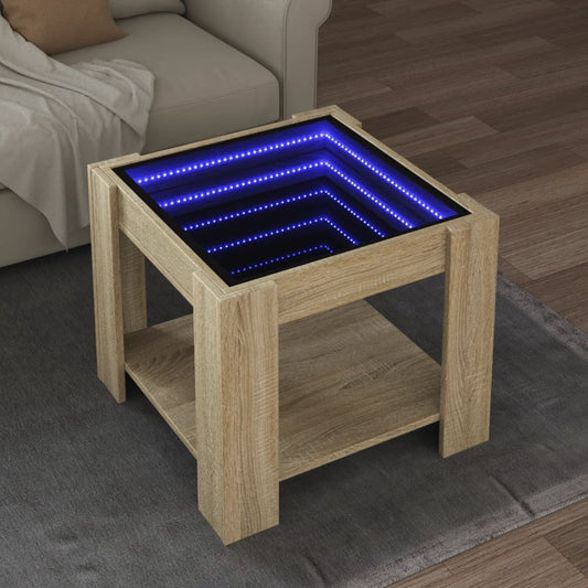 Coffee Table with LED Sonoma Oak 53x53x45 cm Engineered Wood