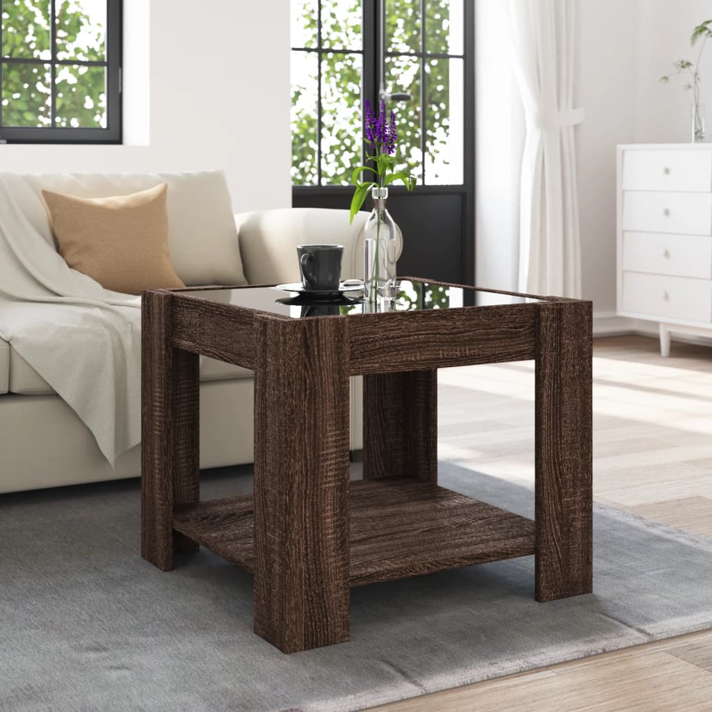 Coffee Table with LED Brown Oak 53x53x45 cm Engineered Wood
