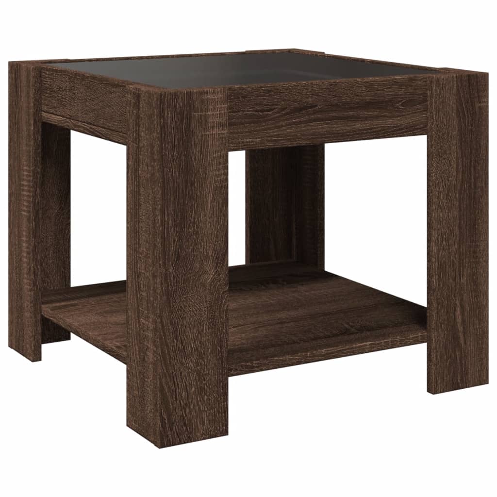 Coffee Table with LED Brown Oak 53x53x45 cm Engineered Wood