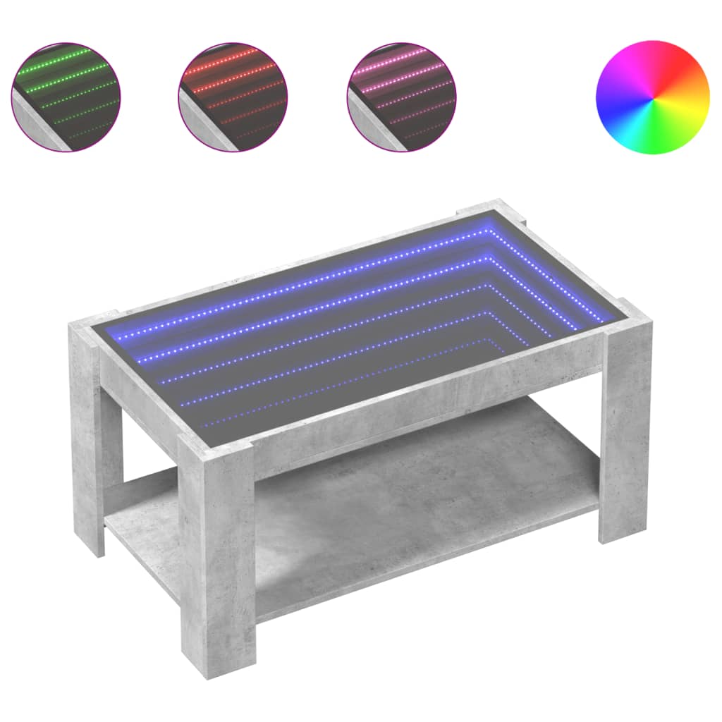 Coffee Table with LED Concrete Grey 93x53x45 cm Engineered Wood