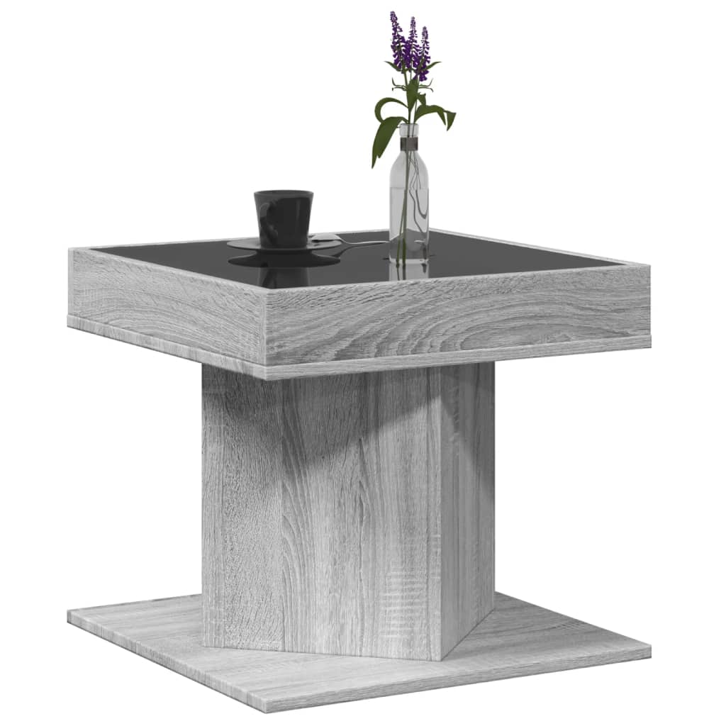 Coffee Table with LED Grey Sonoma 50x50x45 cm Engineered Wood