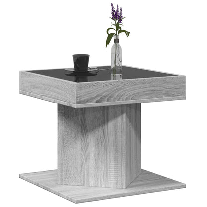 Coffee Table with LED Grey Sonoma 50x50x45 cm Engineered Wood