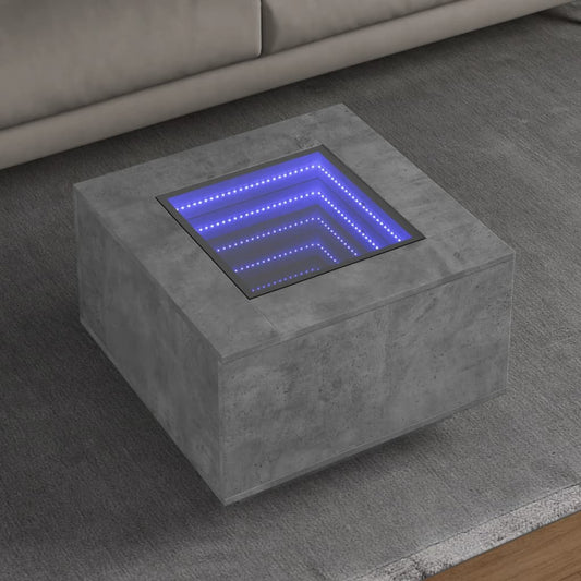 Coffee Table with LED Concrete Grey 60x60x40 cm Engineered Wood