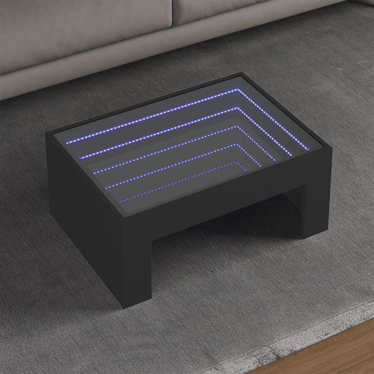 Coffee Table with Infinity LED Black 70x50x30 cm