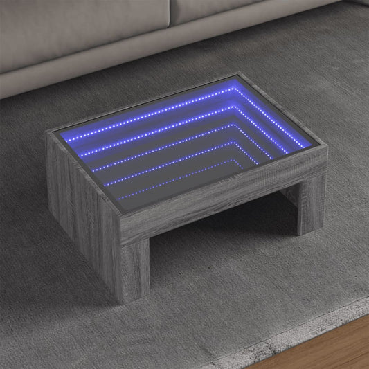 Coffee Table with Infinity LED Grey Sonoma 70x50x30 cm