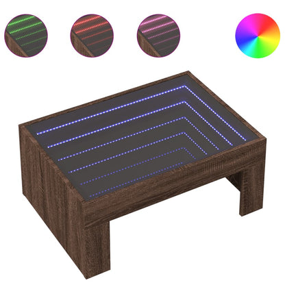 Coffee Table with Infinity LED Brown Oak 70x50x30 cm