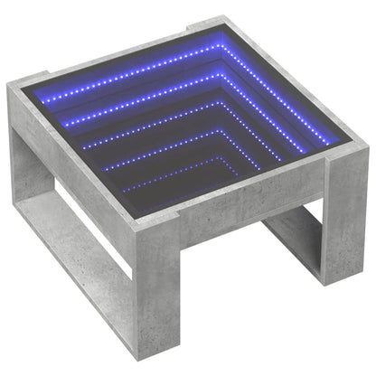 Coffee Table with Infinity LED Concrete Grey 50x53x30 cm