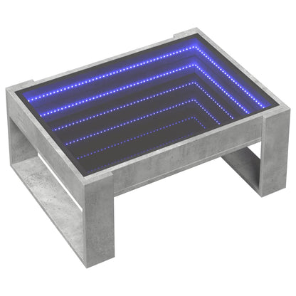 Coffee Table with Infinity LED Concrete Grey 70x53x30 cm