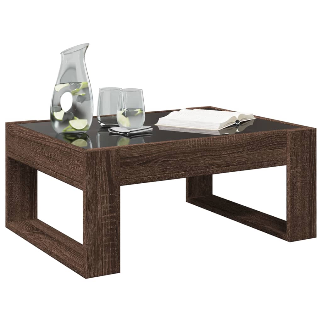Coffee Table with Infinity LED Brown Oak 70x53x30 cm