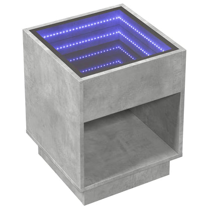 Coffee Table with Infinity LED Concrete Grey 40x40x50 cm