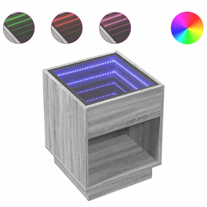Coffee Table with Infinity LED Grey Sonoma 40x40x50 cm