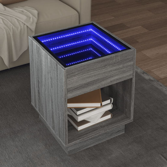 Coffee Table with Infinity LED Grey Sonoma 40x40x50 cm